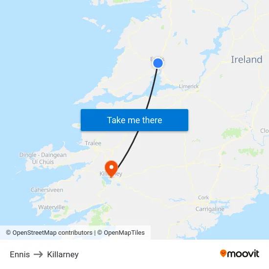 Ennis to Killarney map