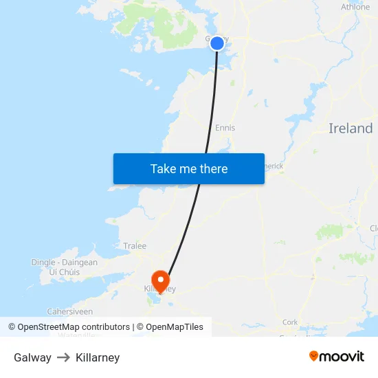 Galway to Killarney map