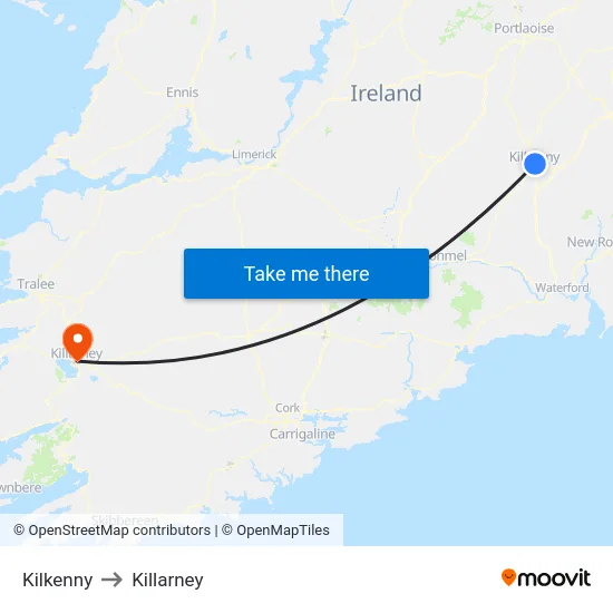 Kilkenny to Killarney map