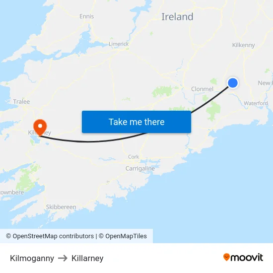 Kilmoganny to Killarney map