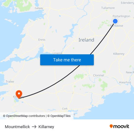 Mountmellick to Killarney map