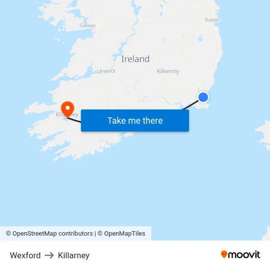 Wexford to Killarney map