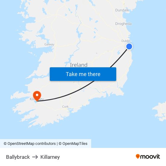 Ballybrack to Killarney map