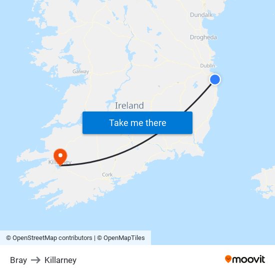 Bray to Killarney map
