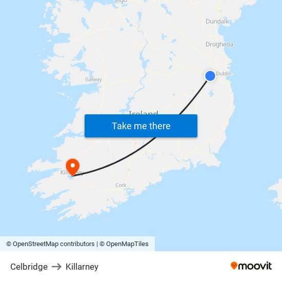 Celbridge to Killarney map