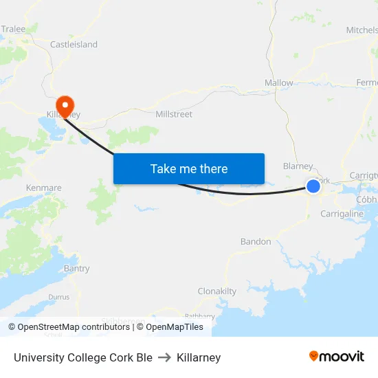 University College Cork Ble to Killarney map