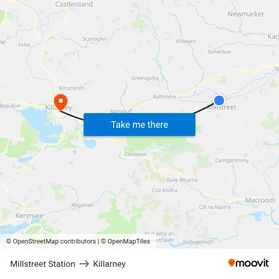 Millstreet Station to Killarney map