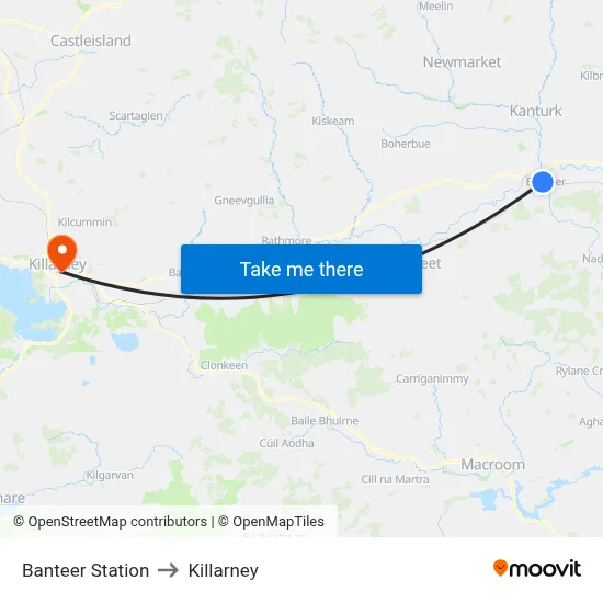 Banteer Station to Killarney map