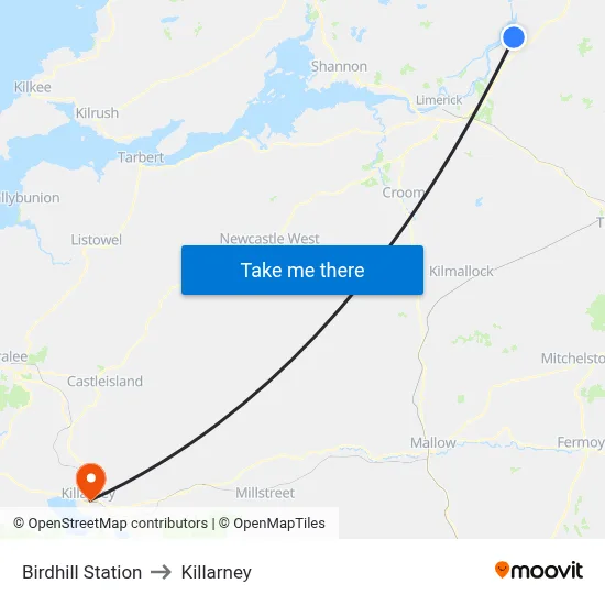 Birdhill Station to Killarney map