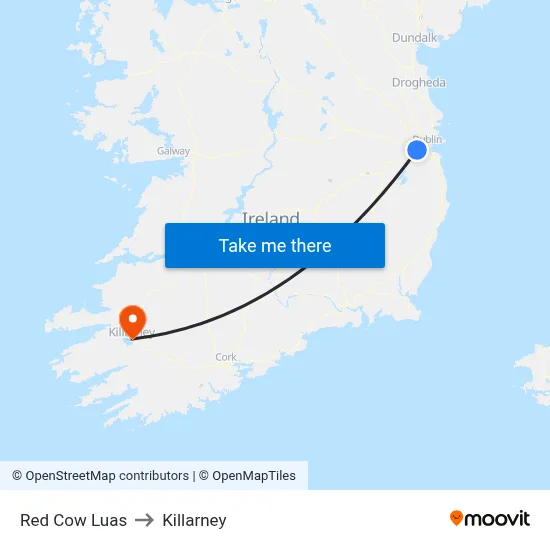 Red Cow Luas to Killarney map