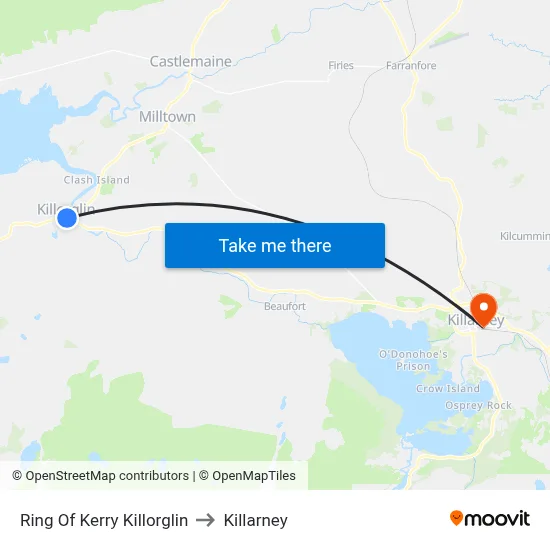 Ring Of Kerry Killorglin to Killarney map
