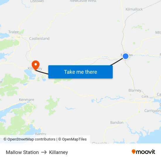 Mallow Station to Killarney map