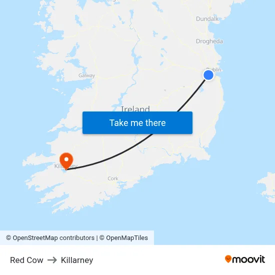 Red Cow to Killarney map
