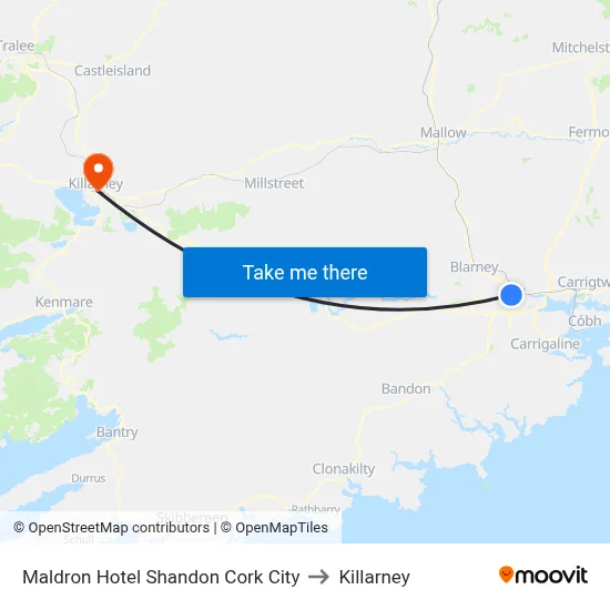 Maldron Hotel Shandon Cork City to Killarney map