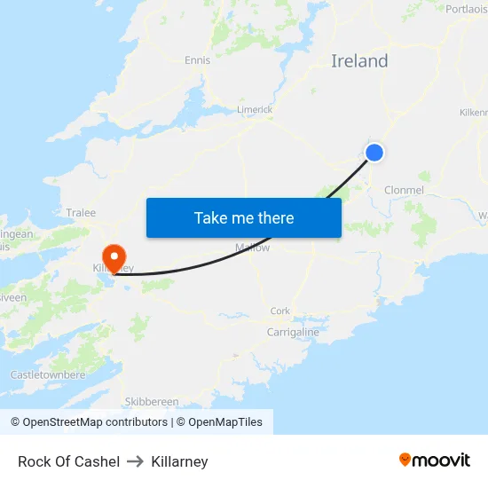 Rock Of Cashel to Killarney map