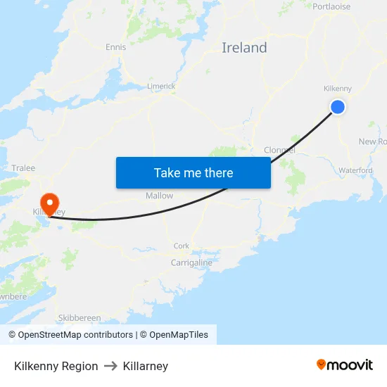 Kilkenny Region to Killarney map
