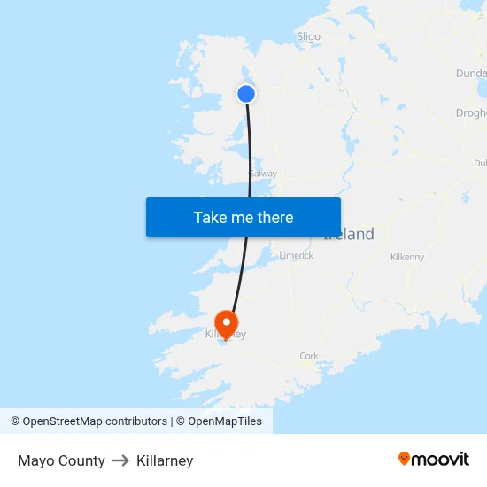 Mayo County to Killarney map
