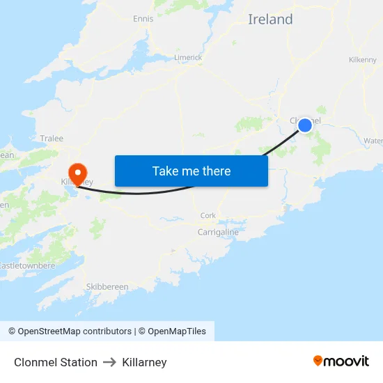 Clonmel Station to Killarney map