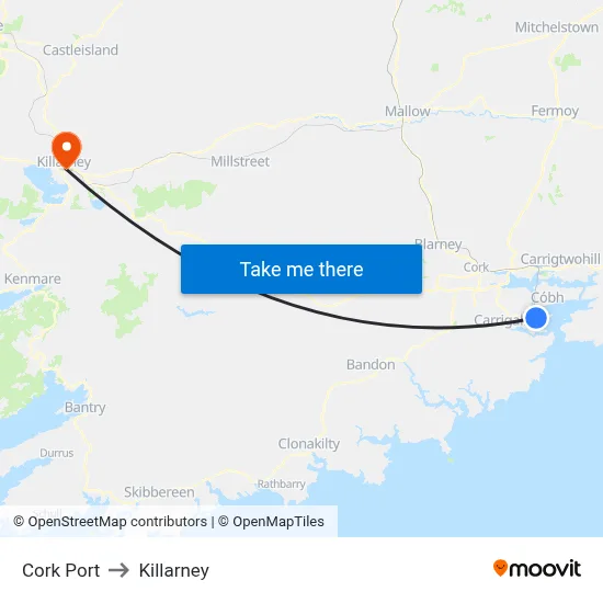 Cork Port to Killarney map