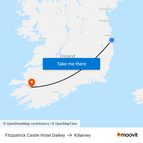 Fitzpatrick Castle Hotel Dalkey to Killarney map
