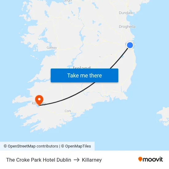 The Croke Park Hotel Dublin to Killarney map