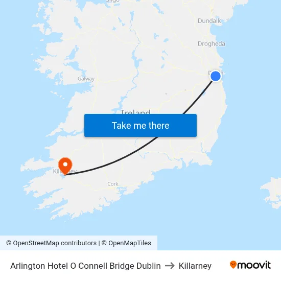 Arlington Hotel O Connell Bridge Dublin to Killarney map
