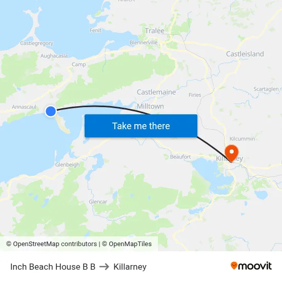 Inch Beach House B B to Killarney map