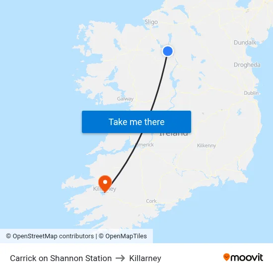 Carrick on Shannon Station to Killarney map