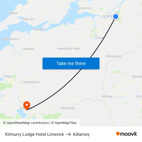 Kilmurry Lodge Hotel Limerick to Killarney map