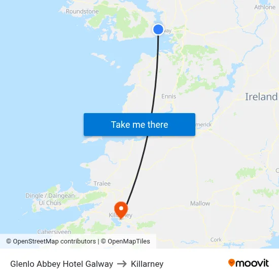 Glenlo Abbey Hotel Galway to Killarney map