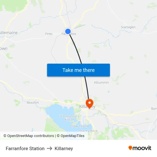 Farranfore Station to Killarney map