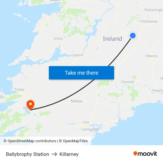 Ballybrophy Station to Killarney map