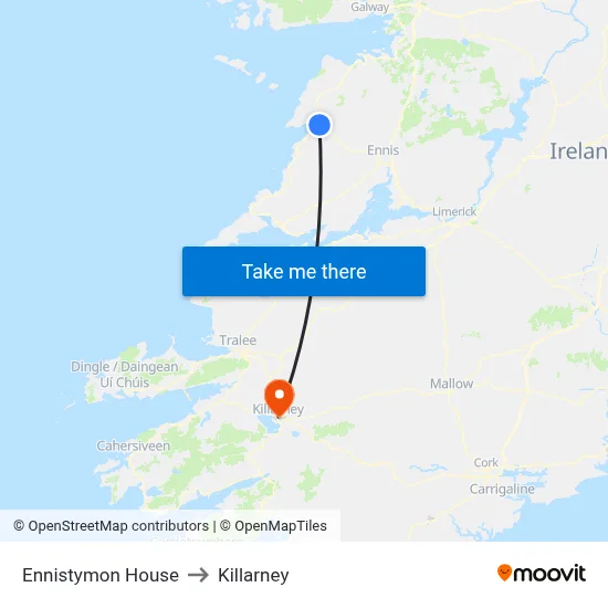 Ennistymon House to Killarney map