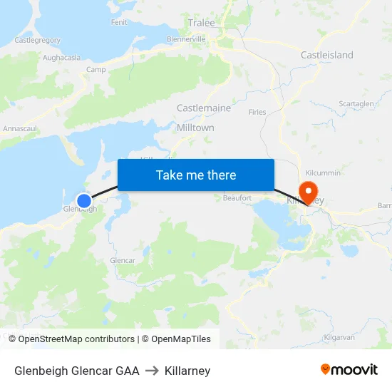 Glenbeigh Glencar GAA to Killarney map