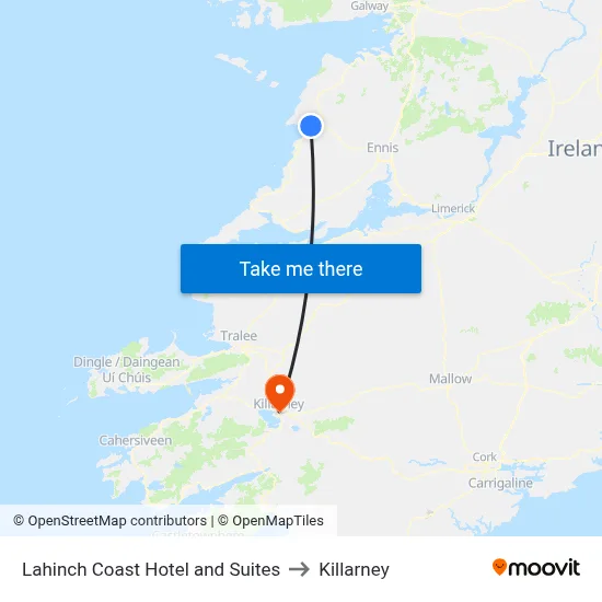 Lahinch Coast Hotel and Suites to Killarney map