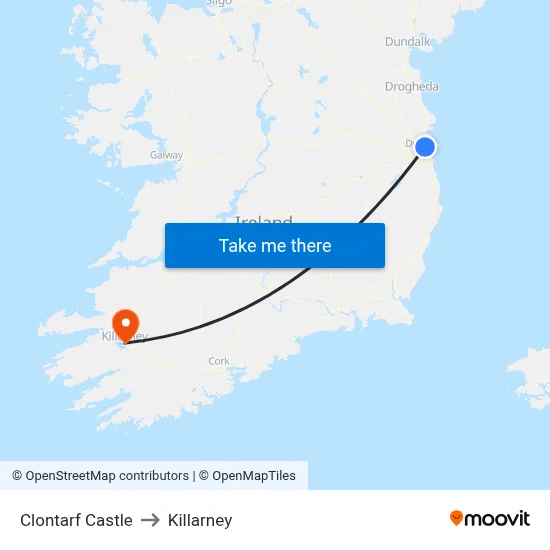 Clontarf Castle to Killarney map