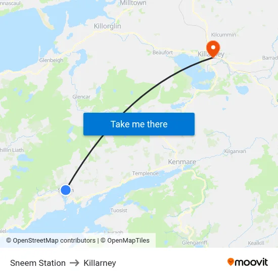 Sneem Station to Killarney map