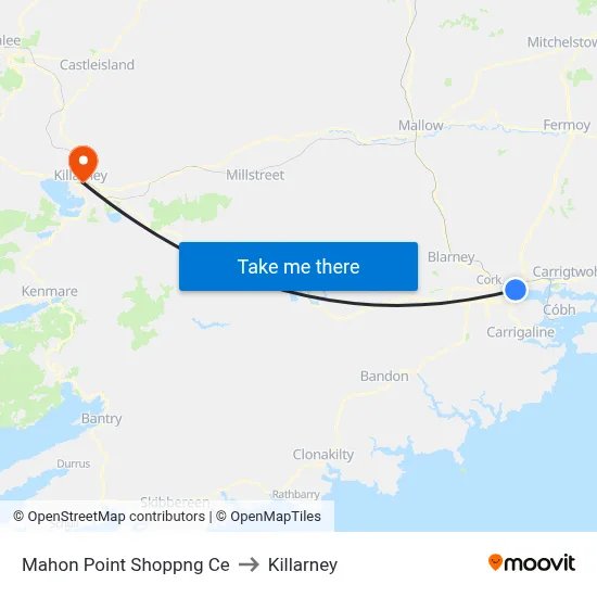 Mahon Point Shoppng Ce to Killarney map