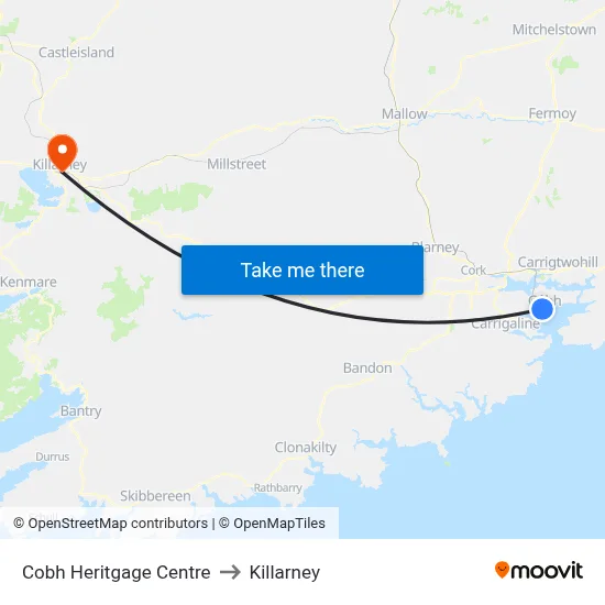 Cobh Heritgage Centre to Killarney map