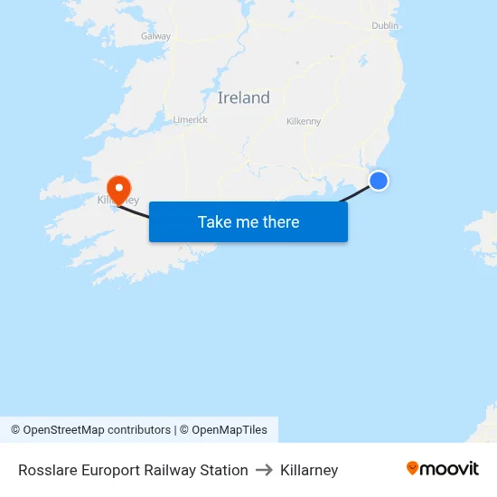 Rosslare Europort Railway Station to Killarney map