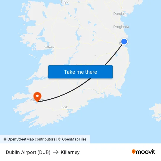 Dublin Airport (DUB) to Killarney map