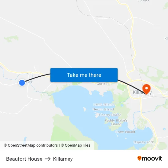 Beaufort House to Killarney map
