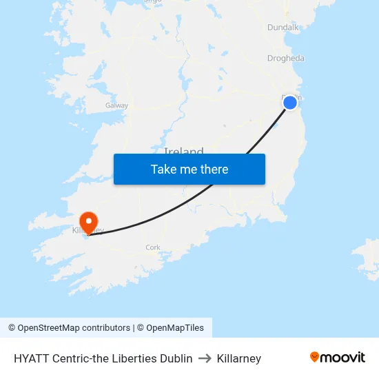 HYATT Centric-the Liberties Dublin to Killarney map