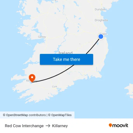 Red Cow Interchange to Killarney map