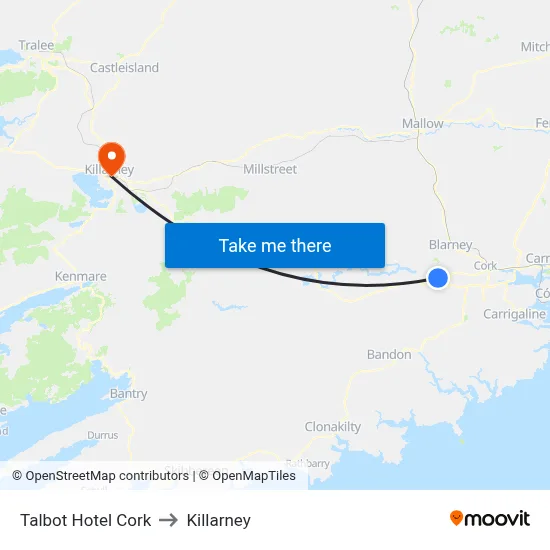 Talbot Hotel Cork to Killarney map