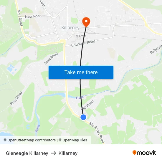 Gleneagle Killarney to Killarney map