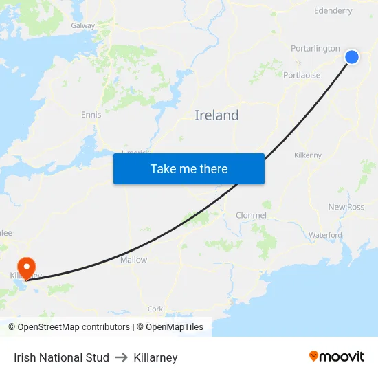 Irish National Stud to Killarney map