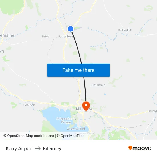 Kerry Airport to Killarney map