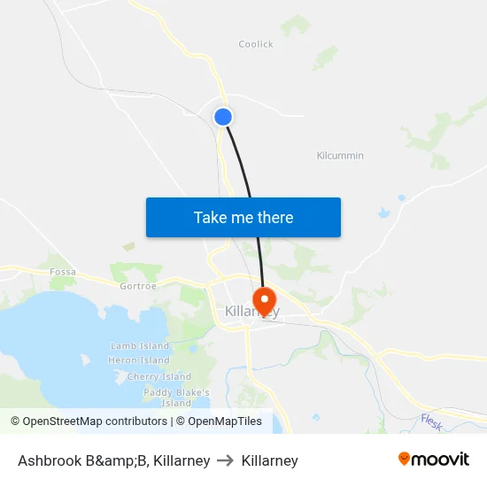 Ashbrook B&amp;B, Killarney to Killarney map