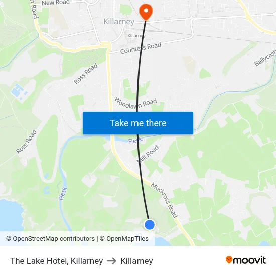 The Lake Hotel, Killarney to Killarney map